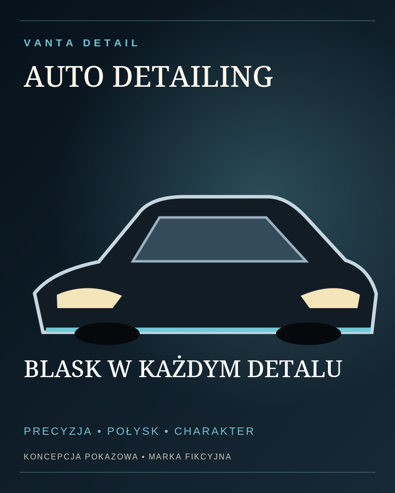 Koncepcja plakatu dla fikcyjnej marki motoryzacyjnej VANTA DETAIL